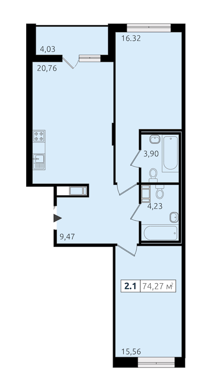 2-комнатная квартира 70.39 м², 9/12 эт., ЖК «Чёрная речка»